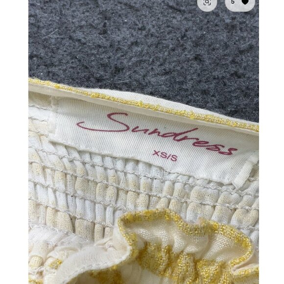 Sundress Pippa Yellow Stripe Pink Pom Pom Tie Shoulder Jumpsuit Romper XS/S EUC - Picture 7 of 8